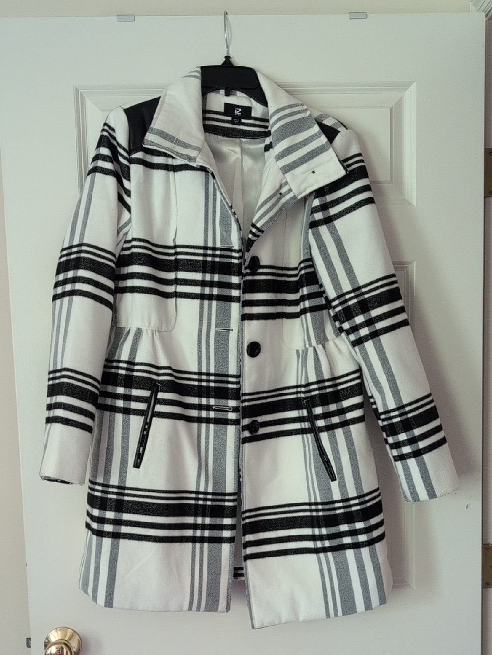 Black And White Plaid Peacoat